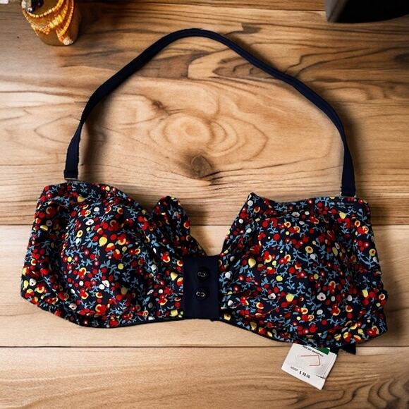 Splendid Swim Womens large Navy Blue and Red Floral Bikini new plunge swim - Picture 2 of 7